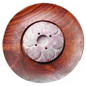 Round Wooden and Soapstone Incense stick & Cone Burner