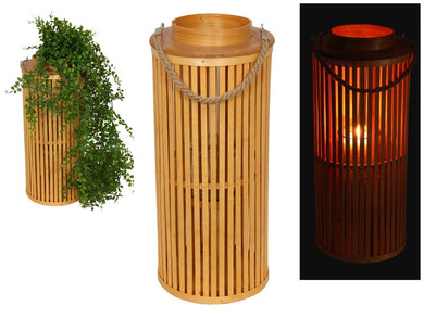 Hanging Bamboo Planter/Glass Lantern Large