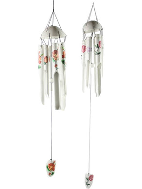 Bamboo Tubes  White  Floral Wind Chime