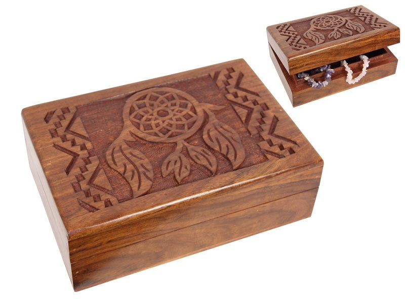 Carved Dream Catcher Wooden Jewellery Box