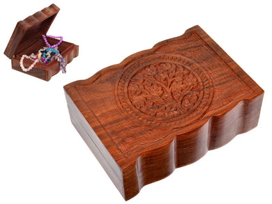 Carved Tree of Life Wooden Jewellery Box