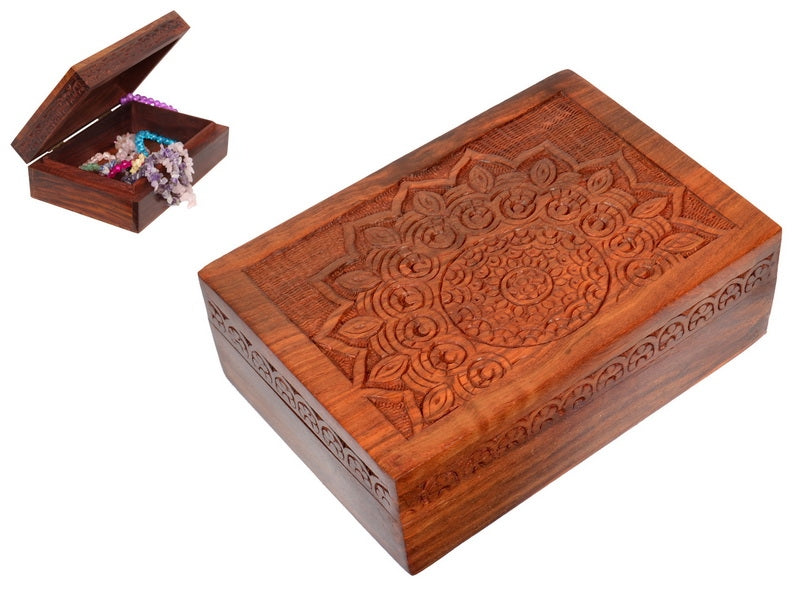 Carved Mandala Flower Wooden Jewellery Box