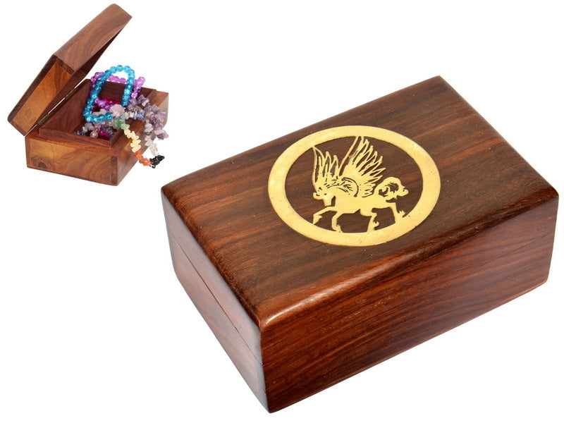 Brass Inlay Unicorn Wooden Jewellery Box