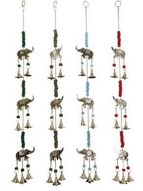 Brass Triple Asian Elephants with Bells & Beads Wind Chime - My Wish List Gifts