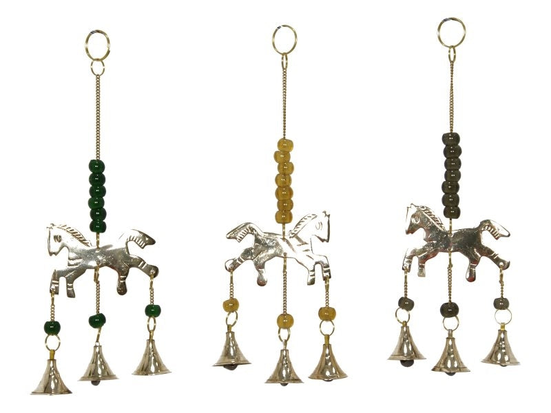 Brass Horse with Triple Bells & Beads Wind Chime - My Wish List Gifts