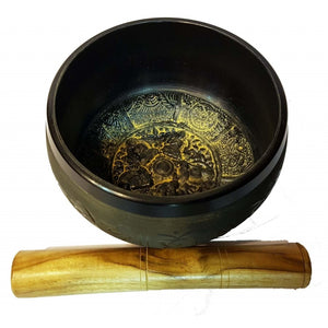 Blue and Gold Five Buddha Brass Hand Tuned Tibetan Singing Bowl