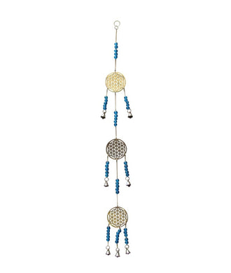 Brass Triple Flower of Life with Bells & Beads Wind Chime - My Wish List Gifts