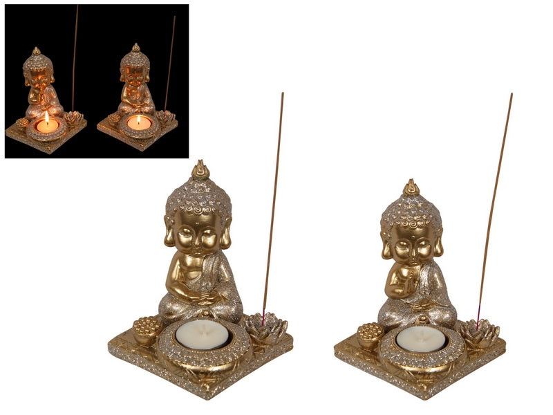 Gold Rulai Buddha Incense Burner and Candle Holder