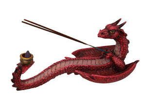 Red Dragon Incense Burner and Candle Holder