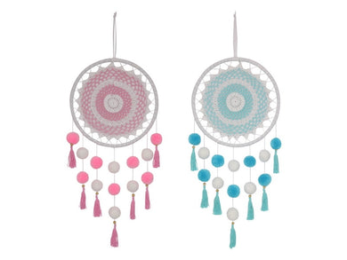 Pink/Blue Colour Crochet Dream Catcher with PomPom's