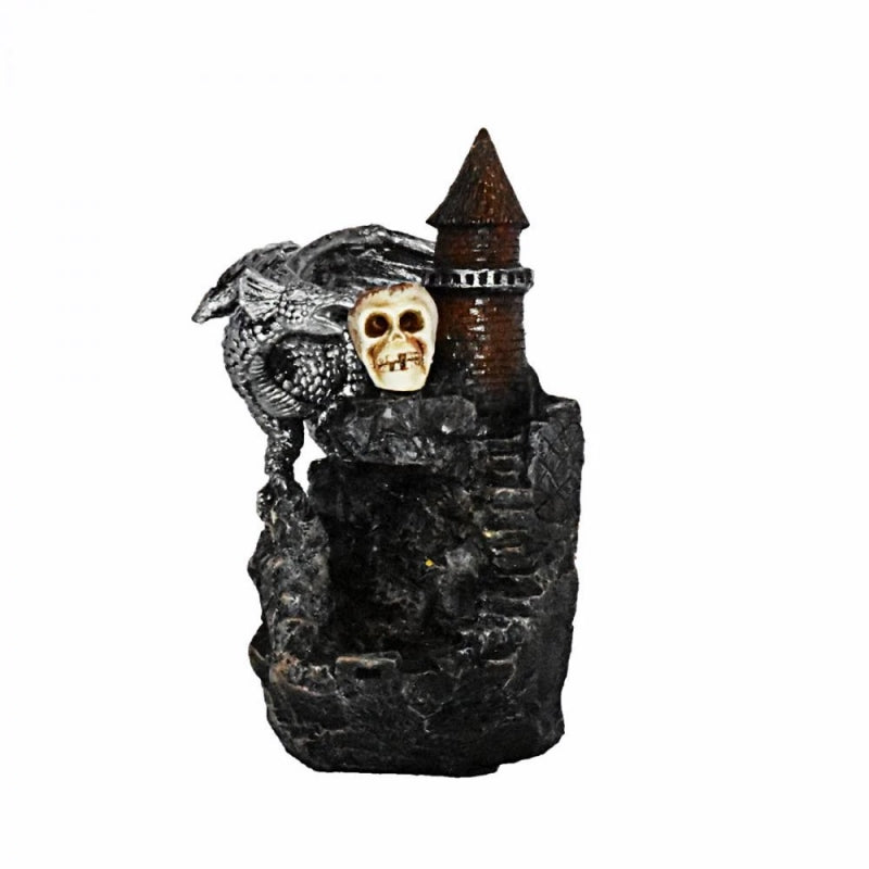 Silver Dragon and Skull Castle Backflow Incense Cone Burner