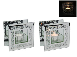 Crystal Glass Diamonte Design Tealight Candle Holder - My Wish List Gifts