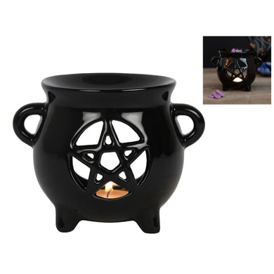 Witches Black Ceramic Pentagram Cauldron Oil Burner