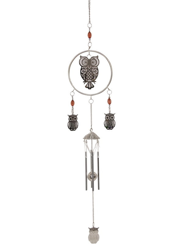 Metal Owl in Ring Mandala Wind Chime