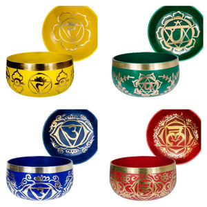 Chakra Coloured Brass Hand Tuned Tibetan Singing Bowls