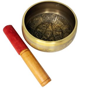 Gold Five Buddha Brass Hand Tuned Tibetan Singing Bowl