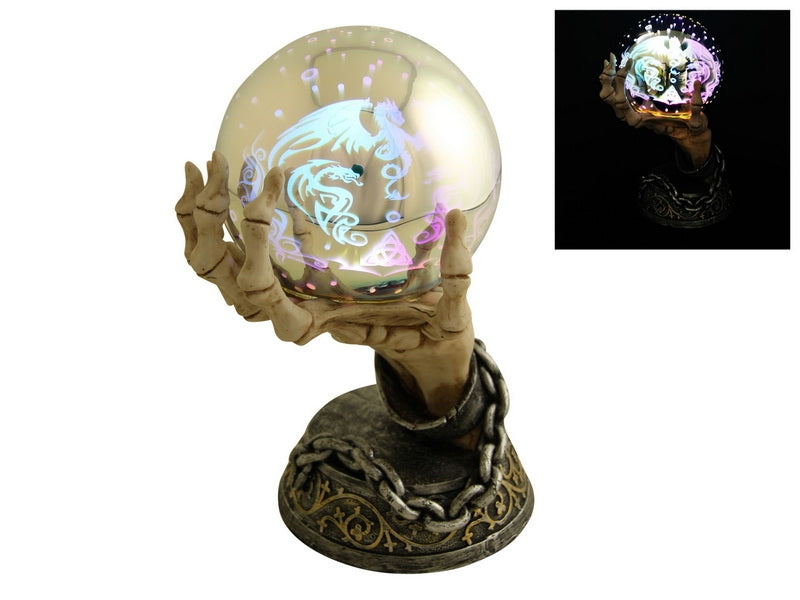 Skeleton Hand on Pedestal Holding Light Up All Seeing Glass Orb - My Wish List Gifts