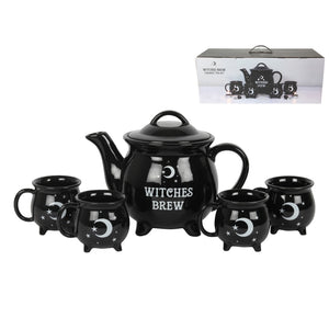 Witches Brew Cauldron Teapot and 4 Mug Set