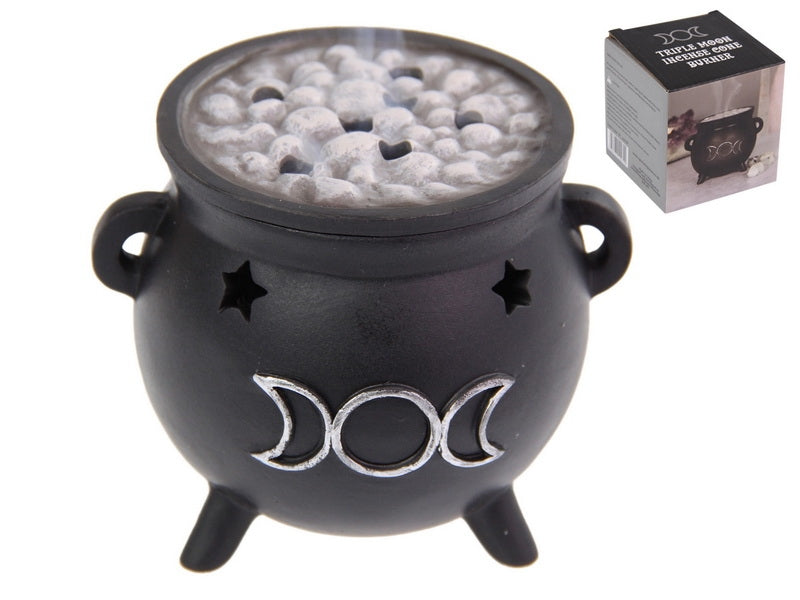 Witches Cauldron Tripple Moon Incense & Cone Burner